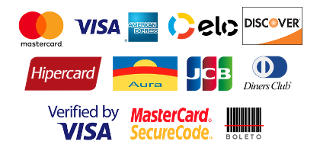 Formas de Pagamento: MasterCard, Visa, Amex, Elo, Discover, Hipercard, Aura, Diners, JCB, MasterCard Secure Code, Verified By Visa e Boleto Bancário